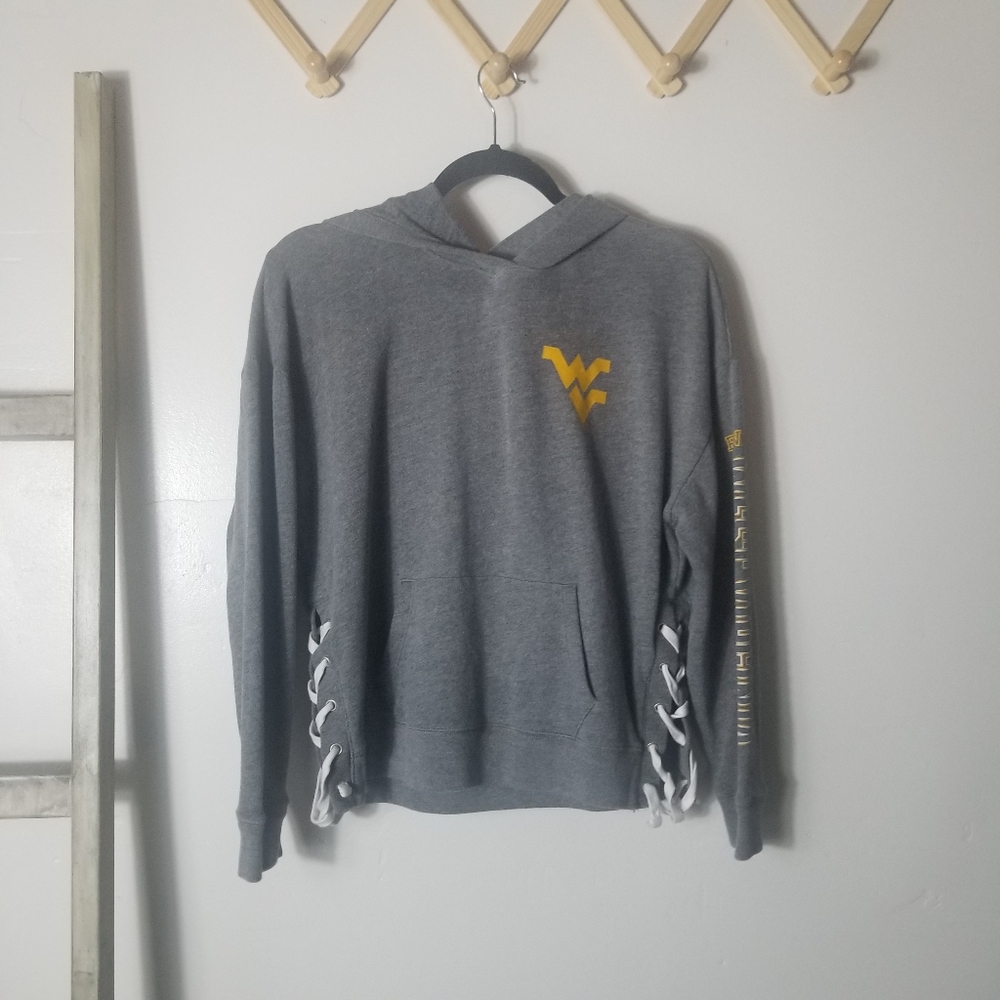 PINK VICTORIA'S SECRET WEST VIRGINIA OVERSIZED HOODIE WITH LACED SIDES SIZE XS